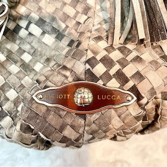 Elliott Lucca Snakeskin Embossed Leather Weave Bucket Hobo Shoulder Purse - Picture 2 of 13